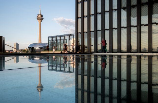 Düsseldorf,,Germany,-,June,2021:outdoor,Sunny,View,,Reflection,Of,Rhine