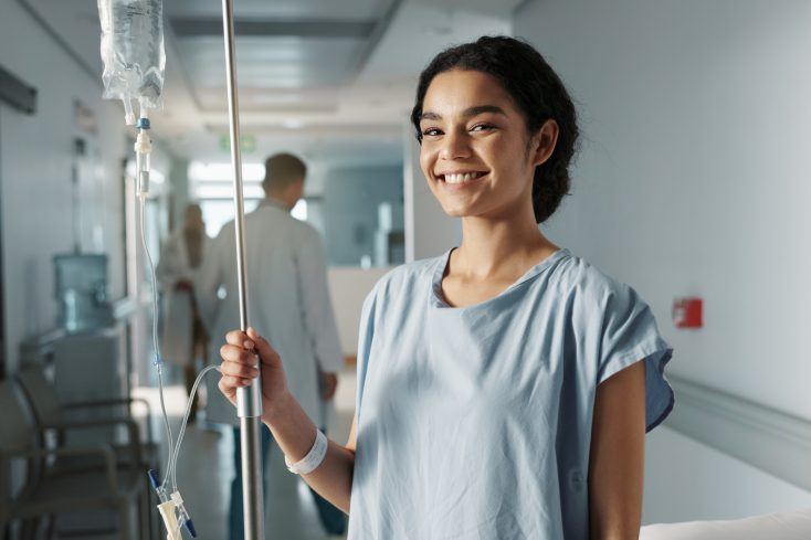Iv,Drip,,Patient,And,Portrait,Of,Happy,Woman,In,A